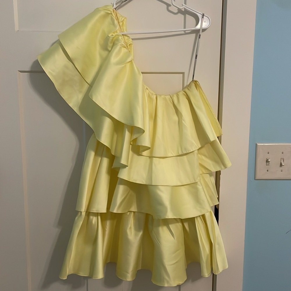 ASOS Luxe Yellow One-Shoulder Ruffle Mini Dress
